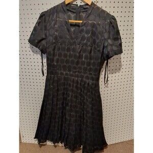 Alex Marie Black Polka Dot Dress Size 6 Goth Pleat Party Formal Zip